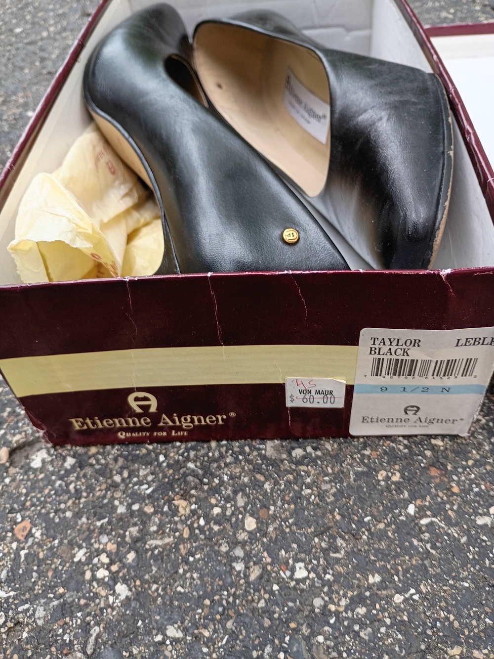 Etienne Aigner Black Leather Wedge Pumps with Gold Logo Accent